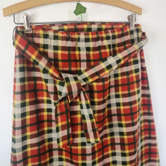 Vintage Wool Plaid A line Maxi Skirt with Belt Elastic Waist - Picture 3 of 9